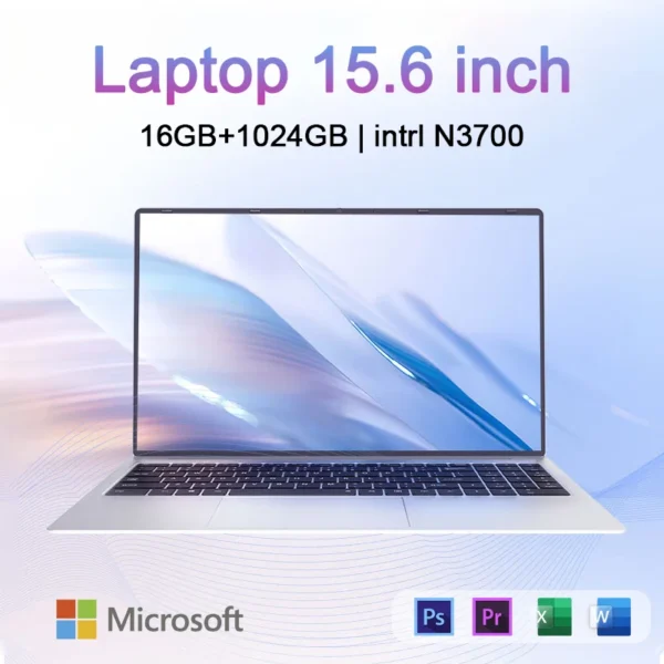 Original Slim Laptop 15.6" 16GB RAM 2TB SSD Intel N3700 Gaming PC 1920*1080 Display Office Study Computer PC Windows 11 Pro