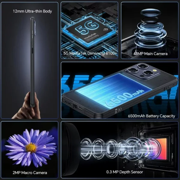 Oukitel WP52 Rugged Smartphone 5G 6.6" 16GB+256GB 6500mAh Battery Call Phone 48MP Android 14 NFC Telephon Portable