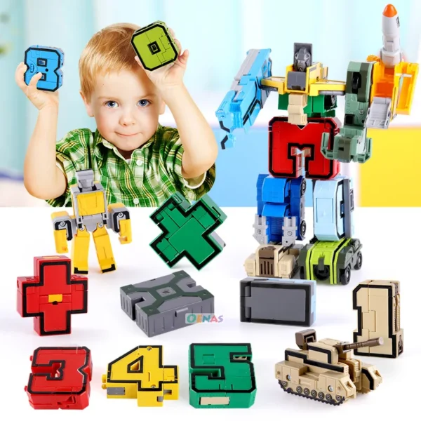 GUDI Assemble Robots Transformation Action Figure Car Model Deformation Number Letters Alphabet Math Educational Children Toys