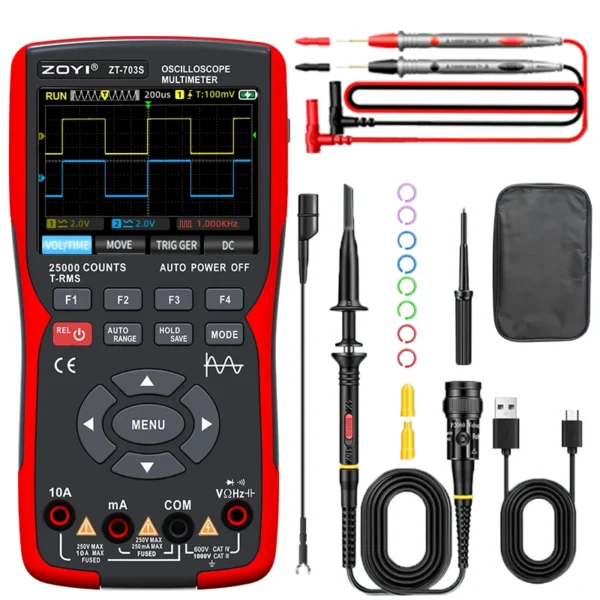 ZOYI ZT703S 3in1 Digital Multimeter 50MHz Bandwidth 280MS Rate PC Waveform Data Storage Dual Oscilloscope Signal Generator