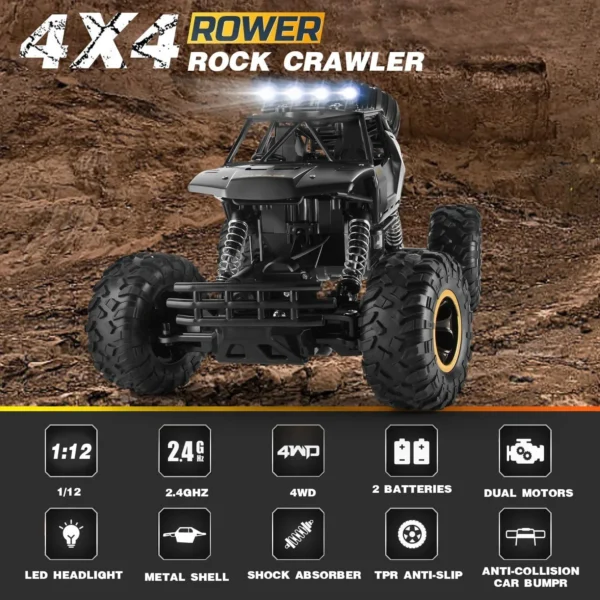 RC Off Road Cars 1:12/16 4WD 20KM/H High-Speed Remote Control Car 2.4G with LED Lights Monster Truck Ideal Outdoor Vehicle Gifts