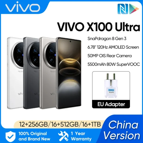 Vivo X100 Ultra 5G SmartPhone 6.78" 120Hz Snapdragon 8 Gen 3 Octa core 5500mAh Battery 80W Charger 50MP Rear Cameras 30W Wireles