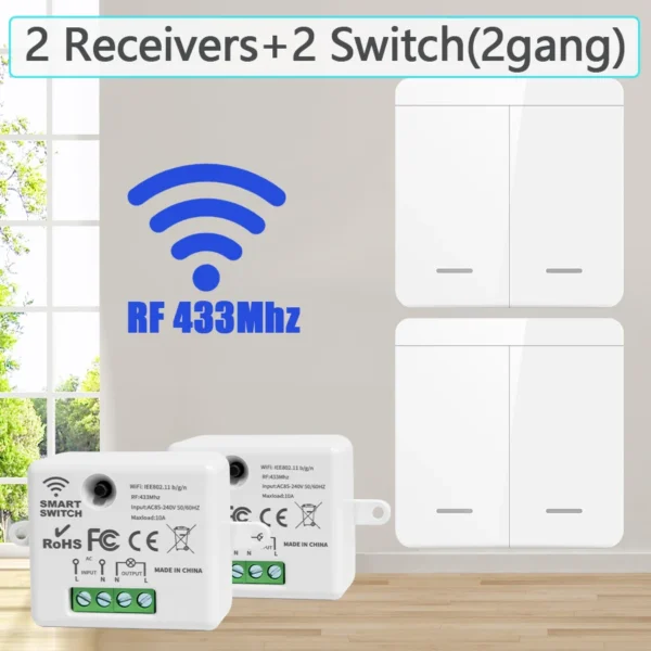 S05e7a4d7b0d2491fa410dd4f4c92ad2fV.webp RF433Mhz Wireless Switch 1/2/3 Gang 86 Wall Panel Transmitter Safety Light Switch AC 85-265V Relay Receiver For Home Led Light