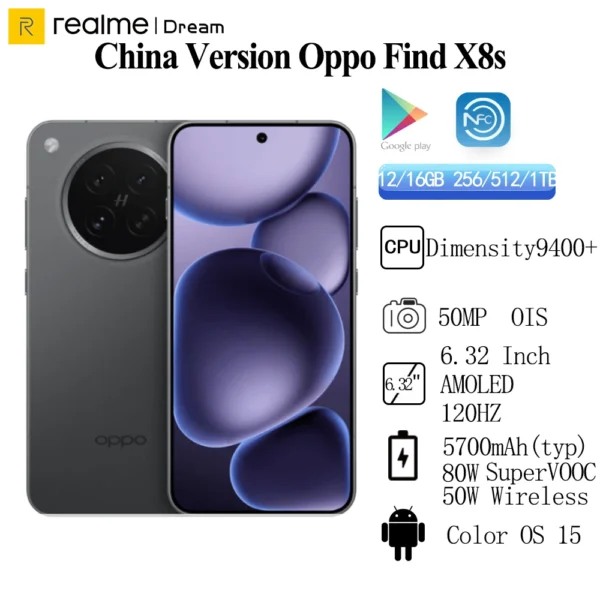 China Version Oppo Find X8s  Dimensity 9400+  6.32" AMOLED 120HZ 5700mh 80W SuperVOOC 50W Wireless  50MP Rear Camera OIS NFC OTA