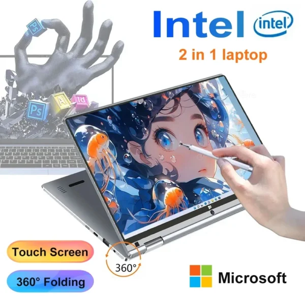 2025 Portable 2 in 1 Laptop Computer Intel N4020 11.6 Inch Touch Screen Notebook 8GB 128GB-1TB SSD Windows 11 Pro PC Computer