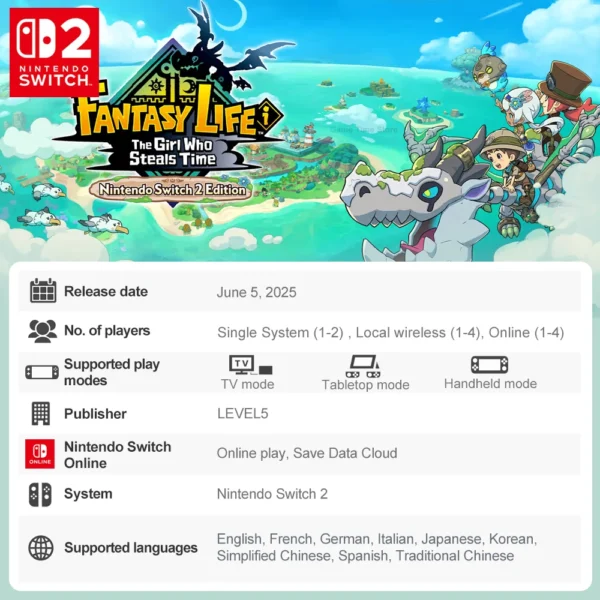 Nintendo Switch 2 FANTASY LIFE i The Girl Who Steals Time Juegos Games Deals Nintendo Physical Game Card RPG Game for Switch 2