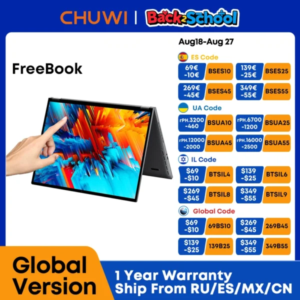 CHUWI FreeBook Laptop Tablet 2 in 1 Intel i3 1215U 12GB LPDDR5 512G SSD Windows 11 Laptop 13.5" IPS FHD Display WIFI 6 2256*1504