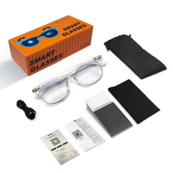 S169055f9fd5048e38b99a6ac0a1c2e05r.webp Smart Glasses AI translation 100+ Languages Make Receive Calls Music Calling Noise Reduction Light BT TWS Glasses Men Women