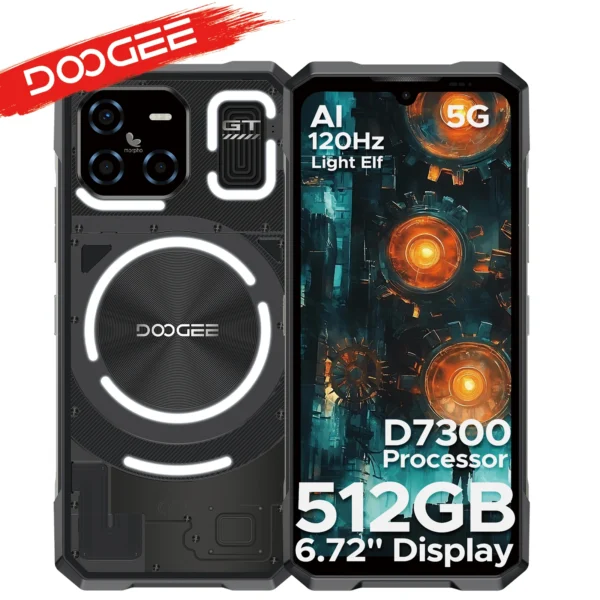 DOOGEE Blade GT Ultra 5G AI Rugged Gaming Phone 6.72 dimension 7300 Mobilephone 16GB + 512GB LED Light Effect AI Smartphones NFC