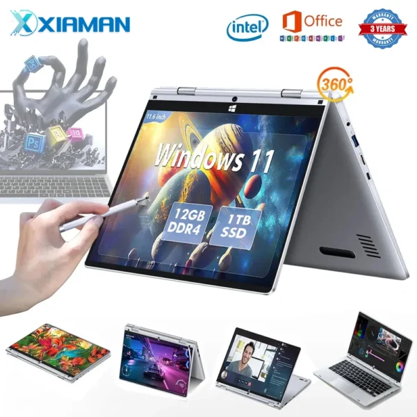 Touch Screen Laptop Computer Windows 11 Office Study Notebook PC Intel Celeron N4020 8GB DDR4 512GB SSD 1920*1080P 11.6" Laptops