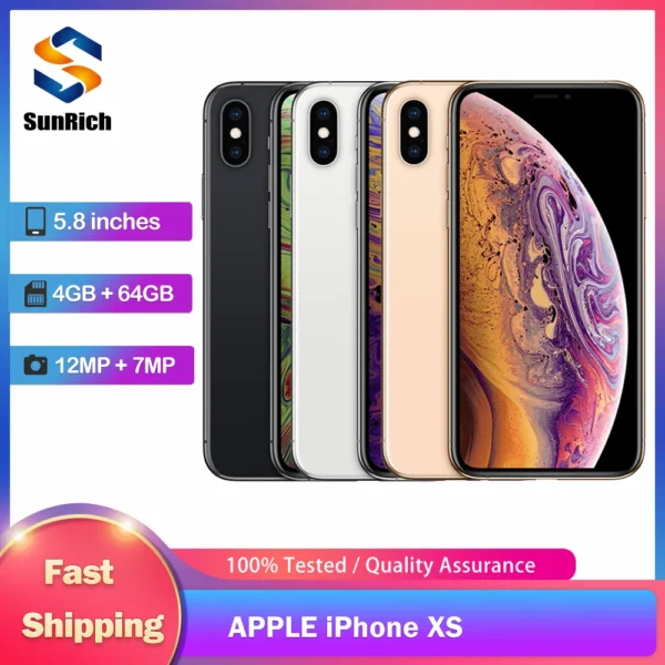 Original Apple iPhone XS 4G LTE Mobile Phone Face ID NFC 4GB RAM 64GB/256/512GB ROM 5.8" 12MP+7MP A12 Hexa-Core  iphone xs