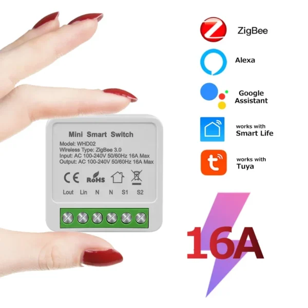 ZigBee WiFi Tuya Smart Switch 2 Way Control 16A Mini Breaker Relay Smart Life APP Control Works with Alexa Google Assistant
