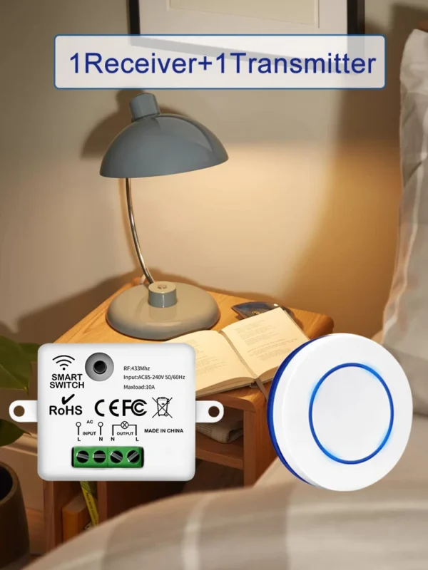 433MHz Wireless Remote Control Light Switch 10A 100-240V Relay Controller Mini Round Button Wall Panel Switch For Lighting Led