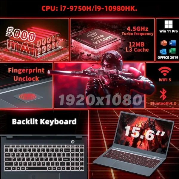15.6" intel core i9-10980hk laptops gaming portable notebook computer pc i7 32GB DDR4 1TB SSD IPS Backlit Keyboard Windows 11
