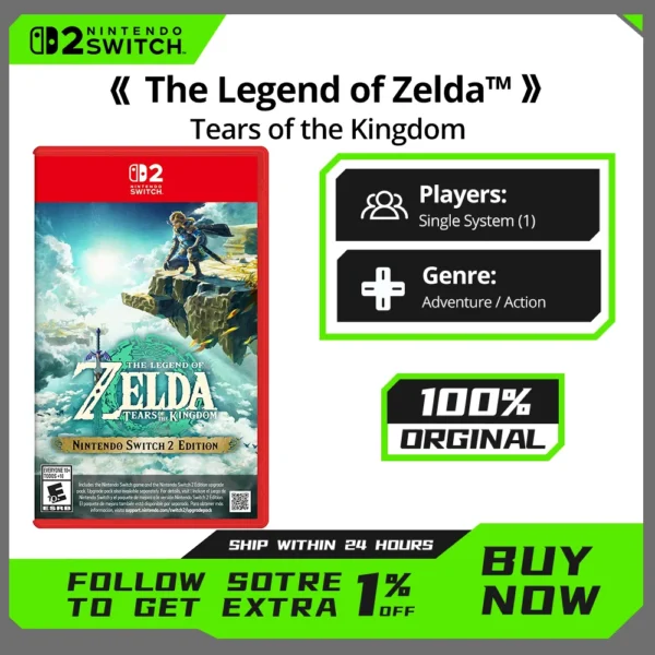 Nintendo Switch 2 The Legend of Zelda: Tears of the Kingdom Juegos Games Deals Original Physical Game Card for Switch 2 Console