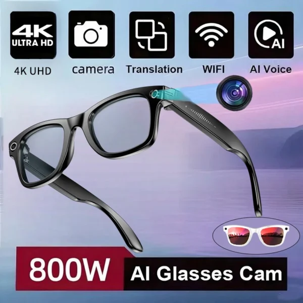 New Camera Glasses 800w Pixel 4K UHD Camera Recording Noise Reduction Ai Recognition Translation Anti Blue Light Smart Glasses