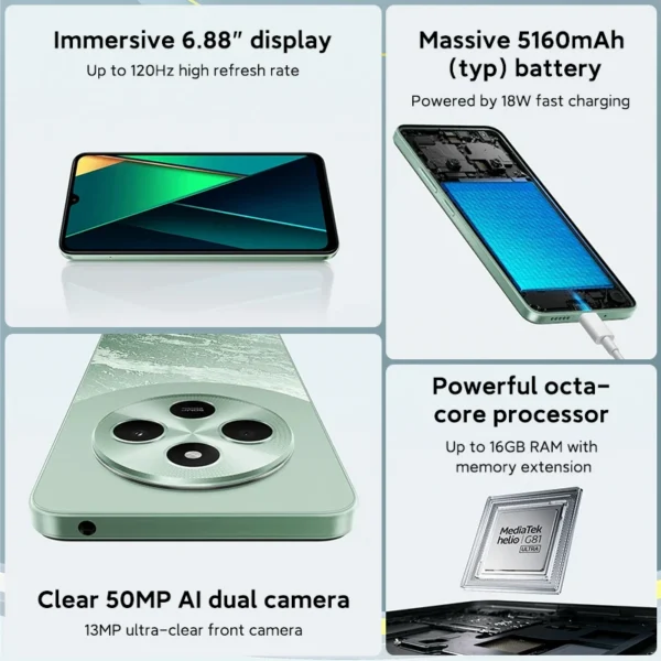 POCO C75 Global Version 6.88" 120Hz Helio G81-Ultra 50MP Dual Camera Massive 18W Fast Charge 5160mAh Battery NFC