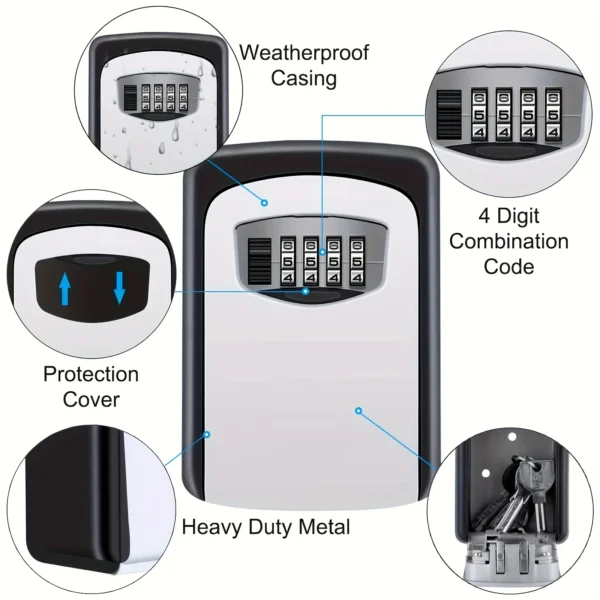 1pc Key Safe Wall Mount | No-Battery Combination Lock Box - 9.4cm Metal/Plastic for Home & Travel Security,for Home Hotel