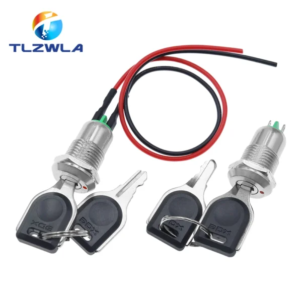 1PCS 12mm Zinc Alloy Electronic Key Switch With 2 Keys ON OFF Phone Lock Security Power Button Tubular Terminals 2 Position 1A