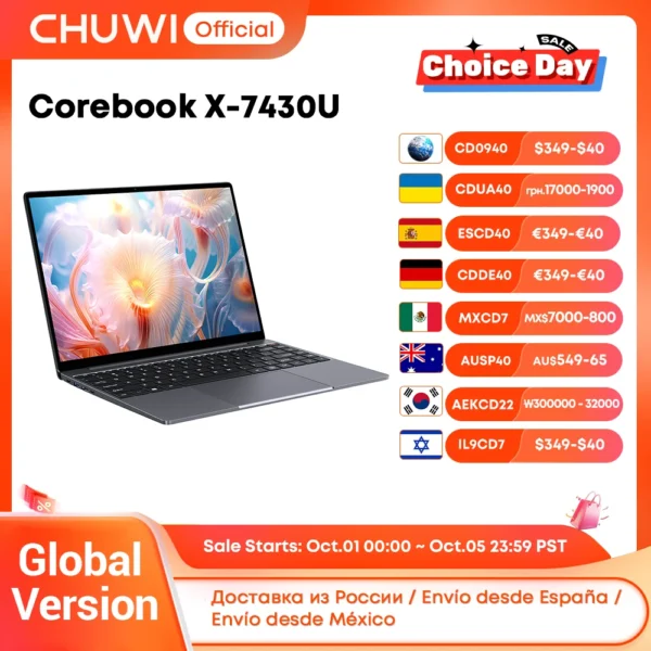 CHUWI Corebook X Laptop R5-7430U 14 inch FHD Screen 16GB RAM 512GB SSD WIFI 6 Windows 11 Gaming NoteBook AMD R5 Computer PC