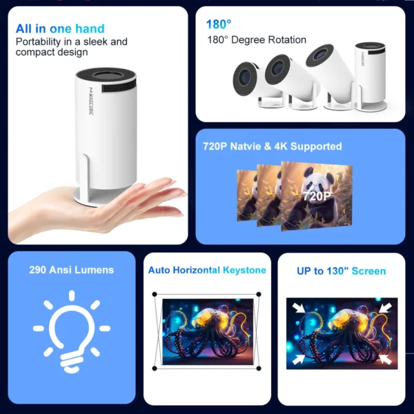 Magcubic Projector HY300 Pro 4K Android 11 Dual Wifi6 290ANSI BT5.0 1080P 1280*720P Home Cinema Outdoor Projetor