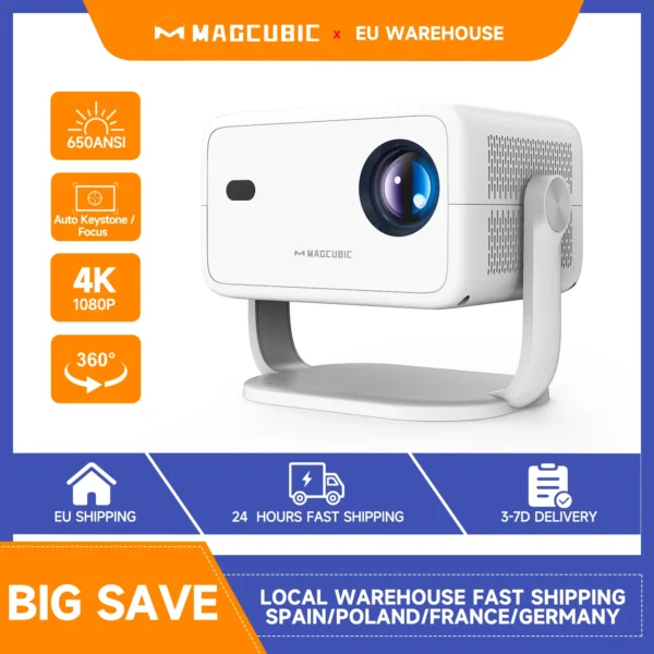 Magcubic 650ANSI L018 Projector Native 1080P Android 11 Auto Focus & Keystone 4K 360° Rotate Wifi6 BT5.2 Airmouse Home Theater