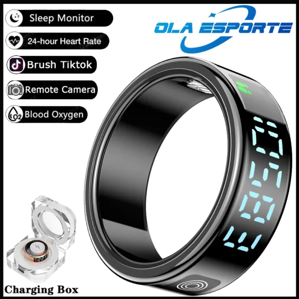 S509c3459ffba4ba3b456bc0713b510c0T.webp 2025 New R12 Smart Ring with Display Screen and Touch Wireless Charging Health Manager 5 ATM Waterproof For Men Women Gift Rings