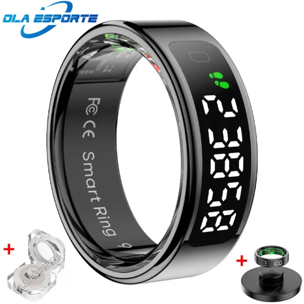 S527bb8141b594f60b42e2d9003d7ec12q.webp 2025 New R12 Smart Ring with Display Screen and Touch Wireless Charging Health Manager 5 ATM Waterproof For Men Women Gift Rings