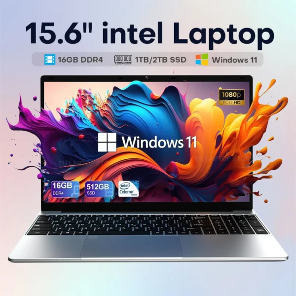 15.6 inch IPS Laptop Computer Intel Celeron N4000 Notebook PC Fingerprint Unlock Windows 11 Pro 16GB DDR4 1TB 2TB SSD Laptops