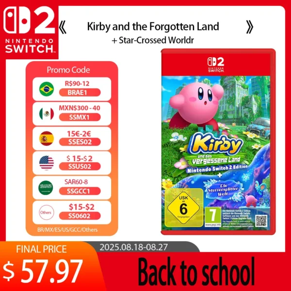 Nintendo Switch 2 Game  -Kirby and the Forgotten Land  + Star-Crossed Worldr - NS2 Switch Game Card