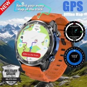 2025 New T-Rex Tactical Smartwatch Built-in GPS Offline Map 4GB Memory 5ATM IP69K Swimming Waterproof Men Militray Smart Bracele