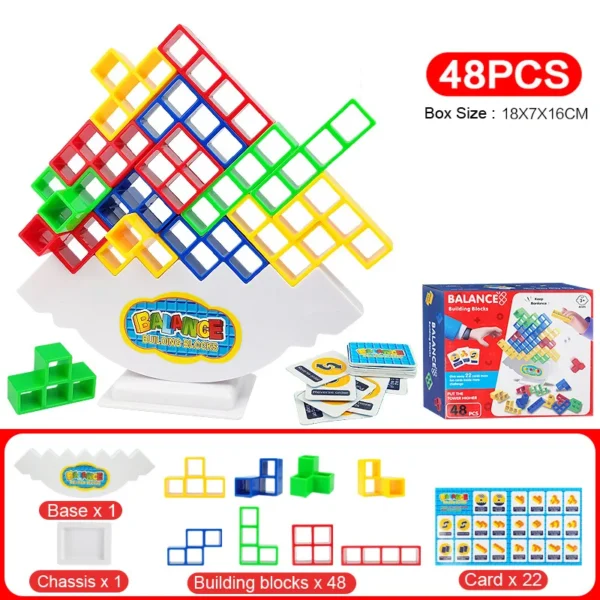 48PCS Tetra Tower Building Blocks Balance Stacking Games Toys for Kids Adults Friends Classroom Family Board Game and Fun Party