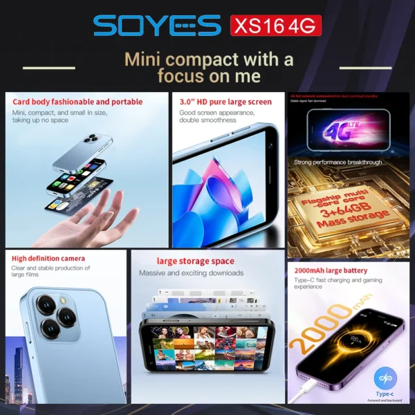 SOYES XS16 Mini 4G LTE  mini Smartphone 3GB RAM 64GB ROM Android10.0 3" Display 5MP Camera Dual SIM With Play Store WhatsAPP
