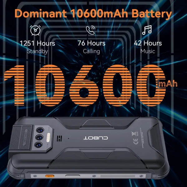 Cubot KingKong 8 Smartphone (6+6GB) RAM+256GB ROM 10600mAh Battery Dual LED Torch 48MP Rear Camera NFC Fingerprint Mobile Phone