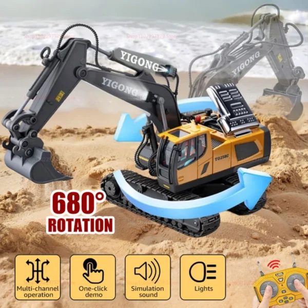 Kids RC Car Toys 2.4Ghz Remote Control Alloy Excavator Dump Truck Bulldozer Electric Construction Vehicle Gifts for Boys Girls