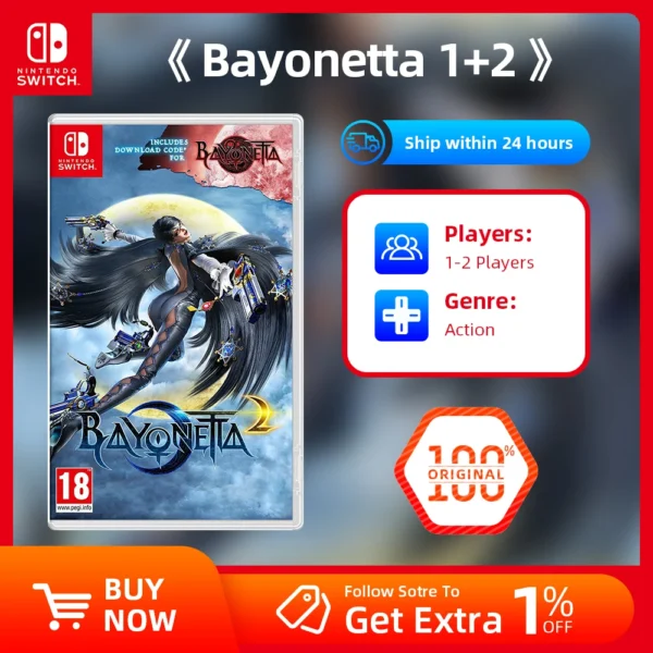 Nintendo Switch Game - Bayonetta 1 and Bayonetta 2 - Games Cartridge Physical Card for Switch Oled Lite