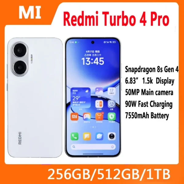 S60ed075fb60c4142a979c28931e2156c3.webp Redmi Turbo 4 Pro 256GB/512GB Snapdragon 8s Gen 4 6.83 inch 2772x1280 Screen 90W 7550mAh Battery 50MP+20MP Camera
