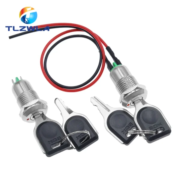 1PCS 12mm Zinc Alloy Electronic Key Switch With 2 Keys ON OFF Phone Lock Security Power Button Tubular Terminals 2 Position 1A