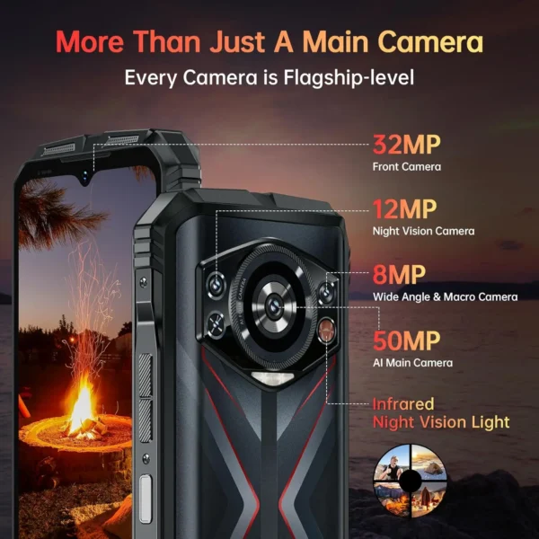 DOOGEE S118 Android14 Rugged Shockproof Smartphone,20GB+512GB,10800mAh/33W,6.58"120Hz,50MP+12MP Night Vision/G99/4G Dual SIM/NFC