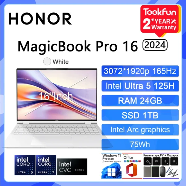 HONOR MagicBook Pro 16 HUNTER 2024 DRA-54 Gaming Laptop Intel Ultra 5/7 NVIDIA RTX 4060 1TB 16" Inch 3K 165Hz Gamer Computer PC