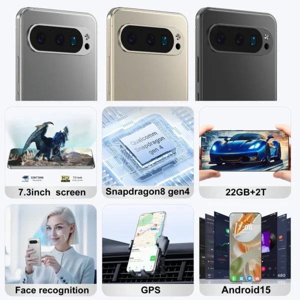 Smartphone Global Version 7 Pixel 9 Pro XL.3inch 22G+2TB   Snapdragon8 gen4 10core Android15 72+108MP 4G/5G Cellphone   Mobile P