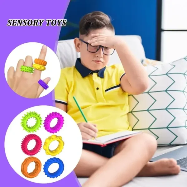 12PCS/Set Sensory Rings for Kids Stress Relief Sensory Toys Set Decompression TPR Kids Sensory Rings Soft Relieve Anxiety