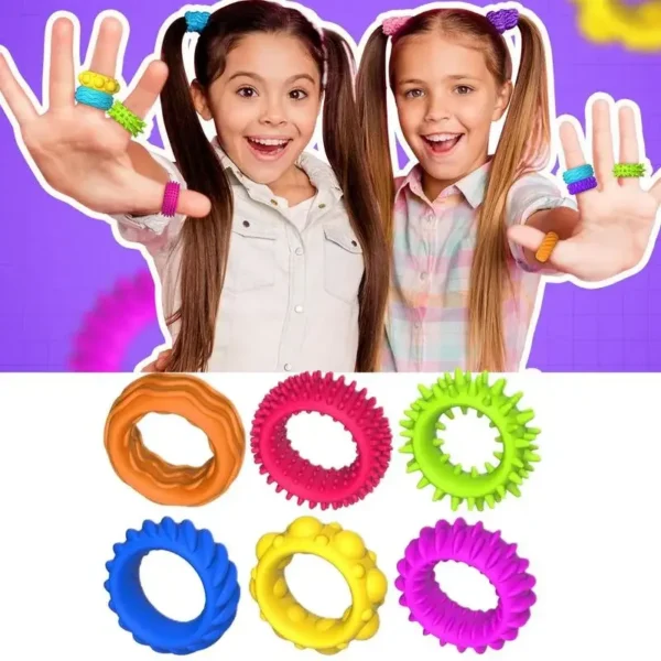 12PCS/Set Sensory Rings for Kids Stress Relief Sensory Toys Set Decompression TPR Kids Sensory Rings Soft Relieve Anxiety