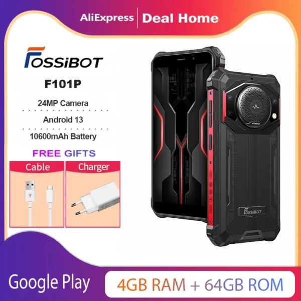 FOSSiBOT F101 P Octa Core Rugged 10600mAh 4GB 64GB Cellphone 24MP Camera 5.45" HD Screen IP68 Waterproof Mobile Phone Global