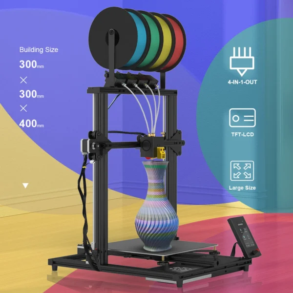 Z8PM4 PRO 3D Printer 300x300x400mm 4 in 1 Out Extruder Mix Color Printing High Accuracy 3D Printer with 4.3in TFT LCD