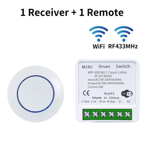 Tuya WiFi Smart Switch Smart Life APP Relay Receiver Alexa Google Home Voice Control 433Mhz Wireless Round Button Remote Control