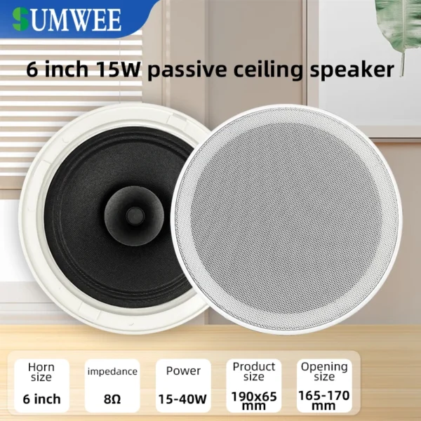 S798160ab25b64f8da1bb30d55cb8e64fF.webp 6 Inch 8 ohm Ceiling Speaker Full range stereo sound High fidelity sound quality Passive Speakers home Background Music system