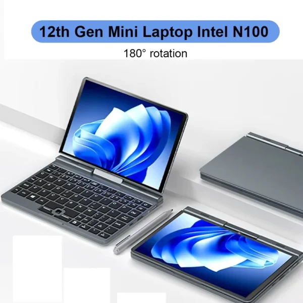 P8 Flip 180 Laptop Intel N150 Core 8 Inch LPDDR5 12GB 1TB 4800MHz Windows 11 Pro AX WiFi 6 BT5.2 RJ45 LAN 12th Gen Mini Laptop