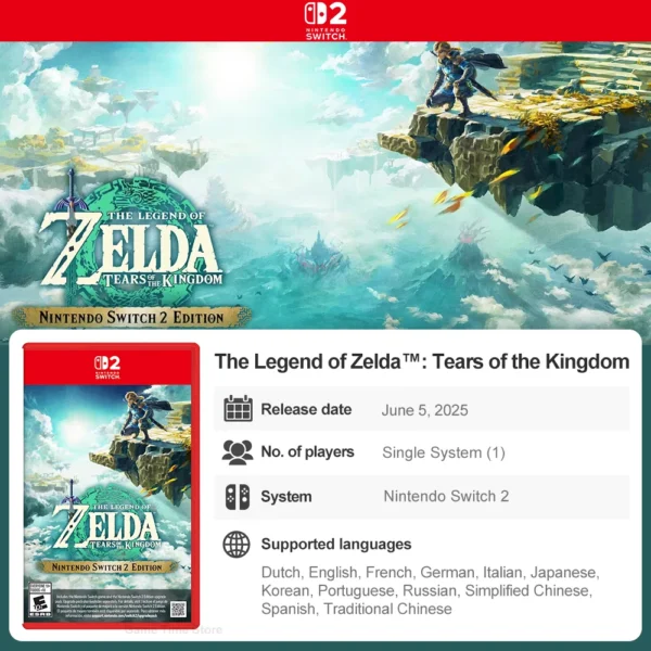 Zelda Tears of the Kingdom Nintendo Switch 2 Juegos Games Deals Nintendo Physical Game Card Action Game for Switch 2 Console