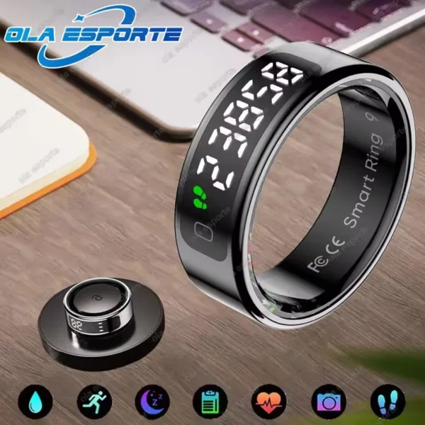 S7b9b4e85c4514935a7d8515ede48a682e.webp 2025 New R12 Smart Ring with Display Screen and Touch Wireless Charging Health Manager 5 ATM Waterproof For Men Women Gift Rings